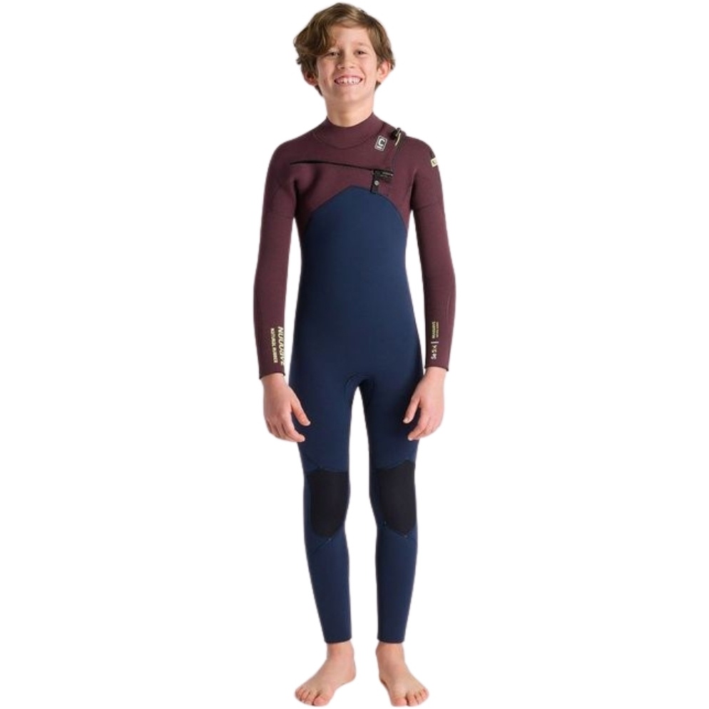 2025 C-Skins Junior NuWave Session 5/4mm Chest Zip Wetsuit C-NSE54JCZ - Bluestone / Rust x / Cool Green